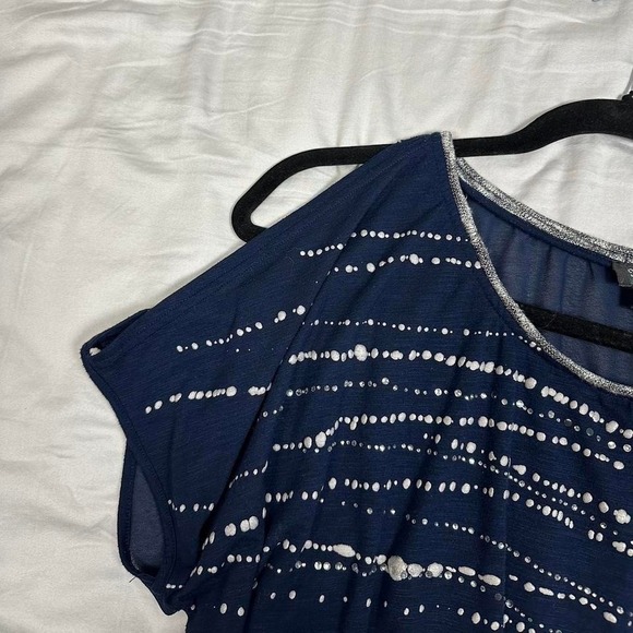 y2k Miss Me navy blue & silver glitter bat wing short sleeve wide neck top - Picture 6 of 6